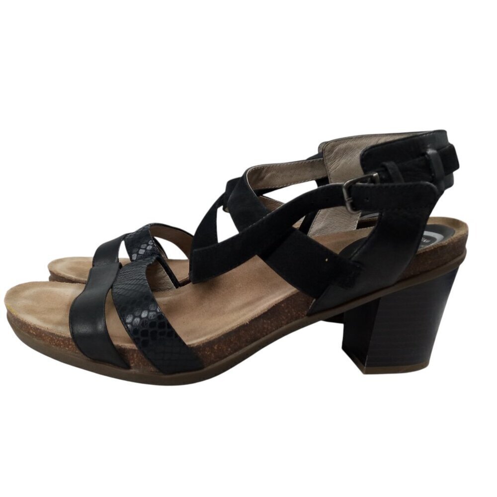 Abeo Bio System Biana Black Heeled Strappy Sandals Size 10 Block Heel Leather - Picture 5 of 14